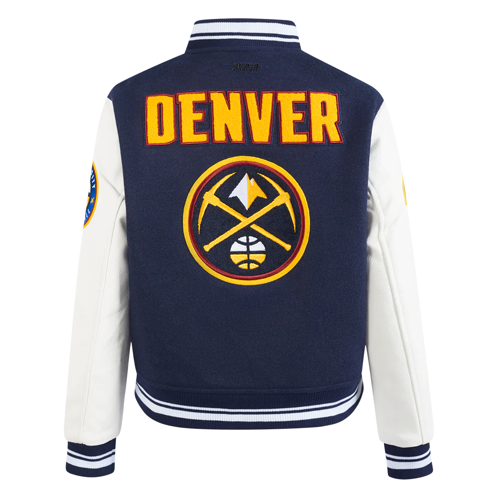 NBA DENVER NUGGETS RETRO CLASSIC WOMEN'S RIB WOOL VARSITY JACKET (MIDNIGHT NAVY/WHITE) - Image 3