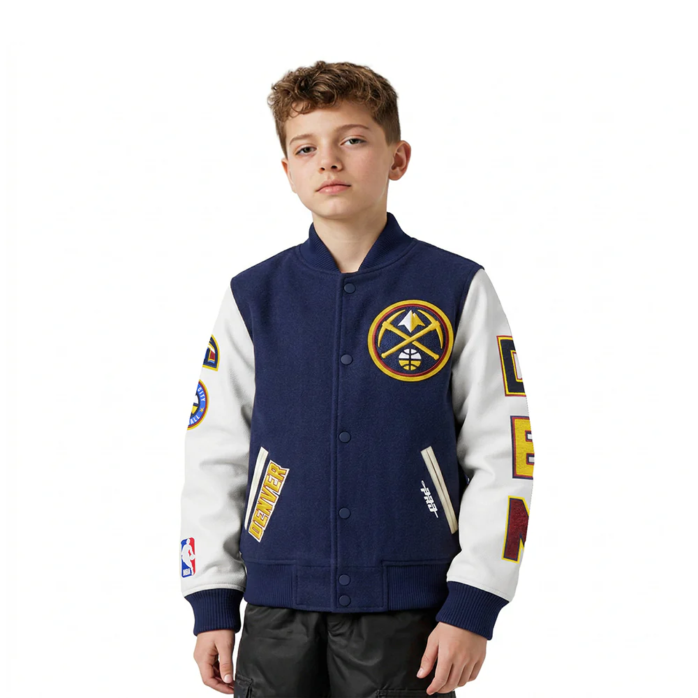 NBA DENVER NUGGETS CLASSIC LITTLE BOYS WOOL VARSITY JACKET (MIDNIGHT NAVY/WHITE)