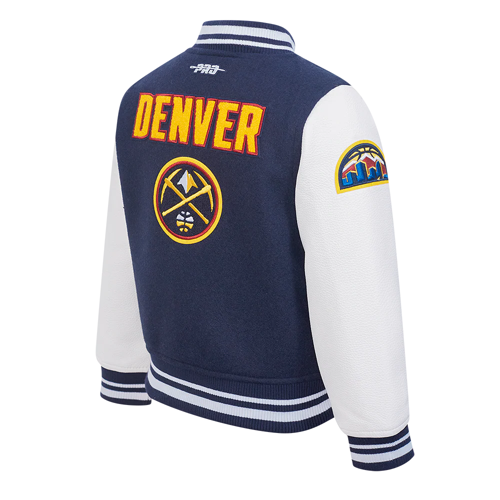 NBA DENVER NUGGETS RETRO CLASSIC LITTLE BOYS RIB WOOL VARSITY JACKET (MIDNIGHT NAVY/WHITE) - Image 4