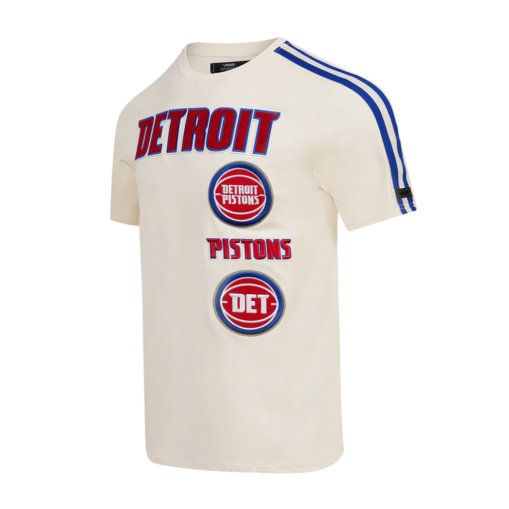 NBA DETROIT PISTONS RETRO CLASSIC MEN'S STRIPED TEE (EGGSHELL/ ROYAL BLUE) - Image 2