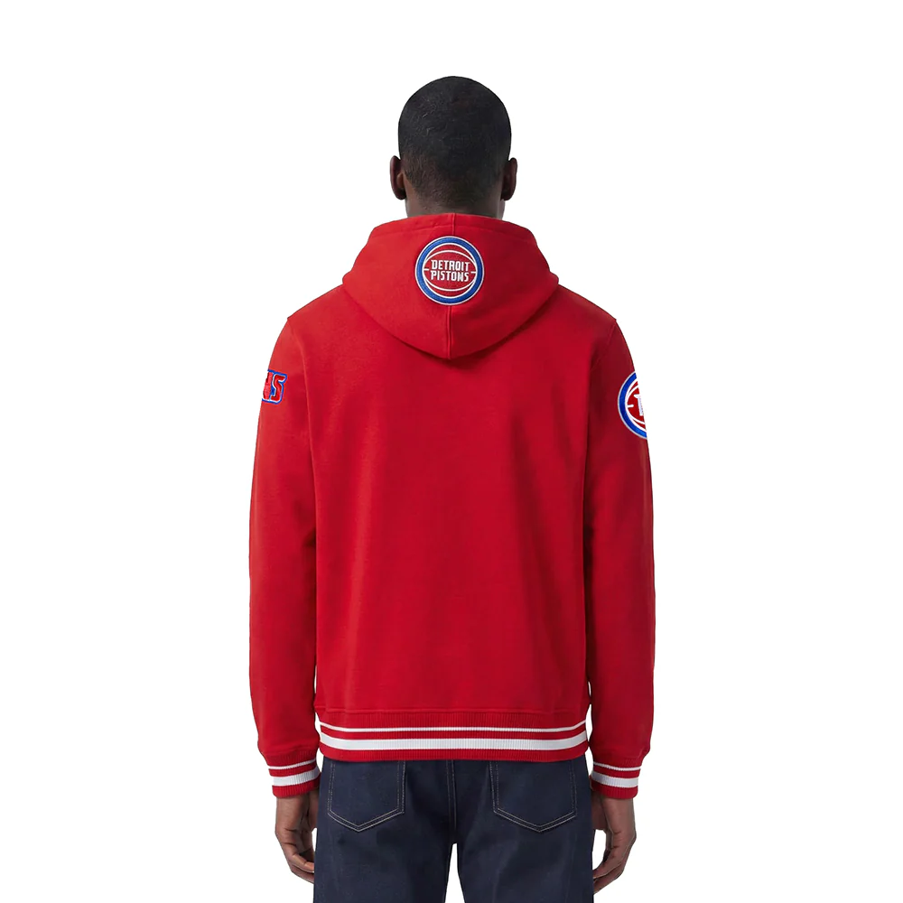 NBA DETROIT PISTONS SCRIPT TAIL MEN'S RIB FLEECE PULLOVER HOODIE (RED) - Image 2