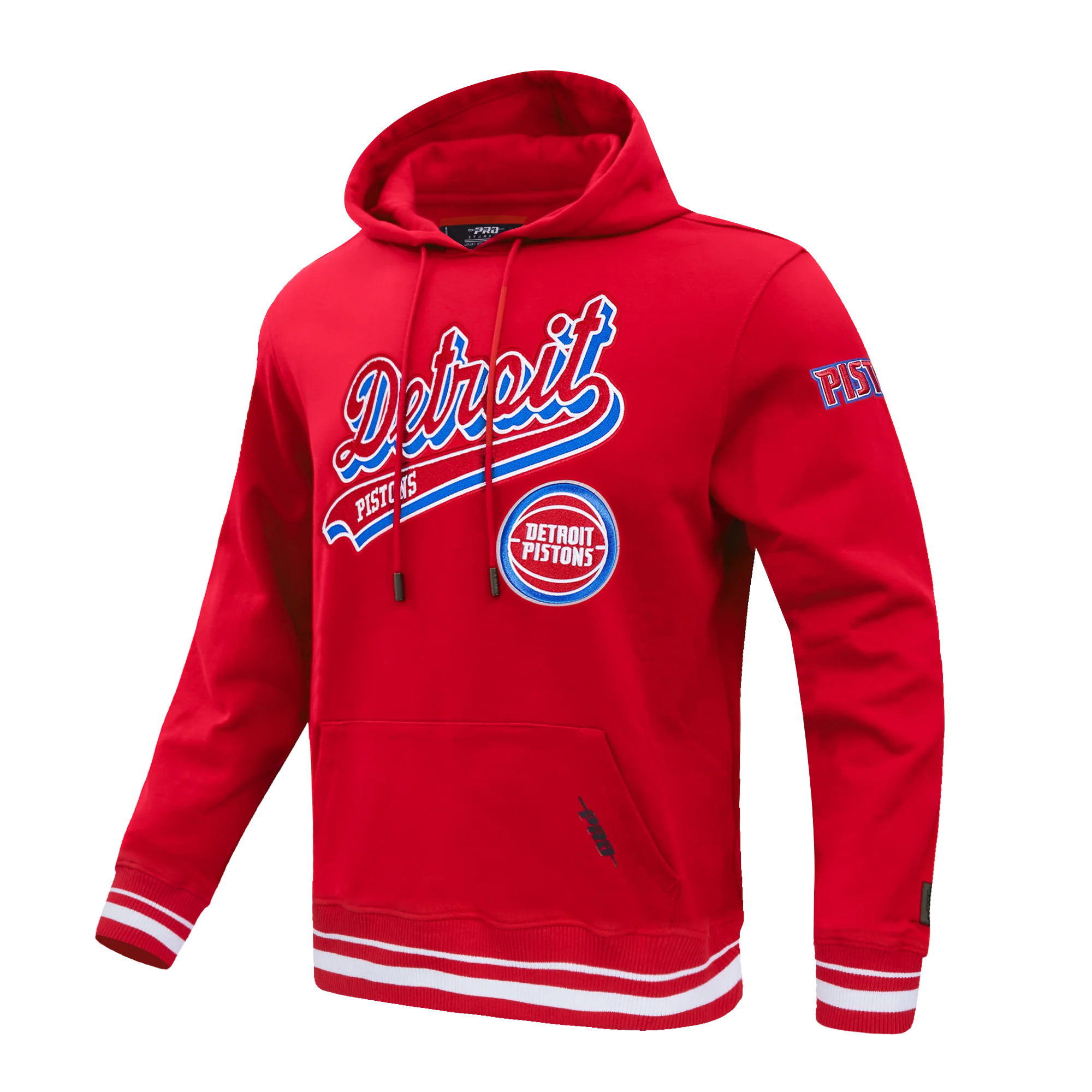 NBA DETROIT PISTONS SCRIPT TAIL MEN'S RIB FLEECE PULLOVER HOODIE (RED) - Image 4