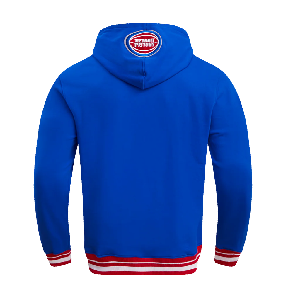 NBA DETROIT PISTONS SCRIPT TAIL MEN'S RIB FLEECE PULLOVER HOODIE (ROYAL BLUE/RED) - Image 3