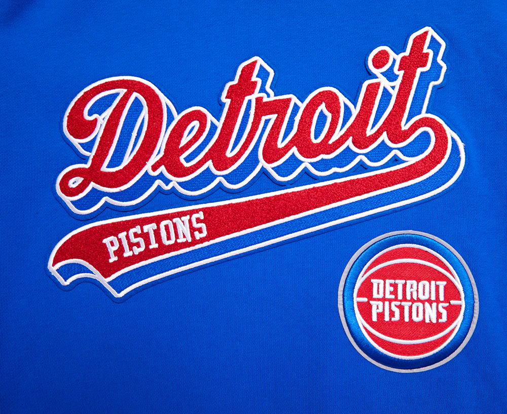 NBA DETROIT PISTONS SCRIPT TAIL MEN'S RIB FLEECE PULLOVER HOODIE (ROYAL BLUE/RED) - Image 6