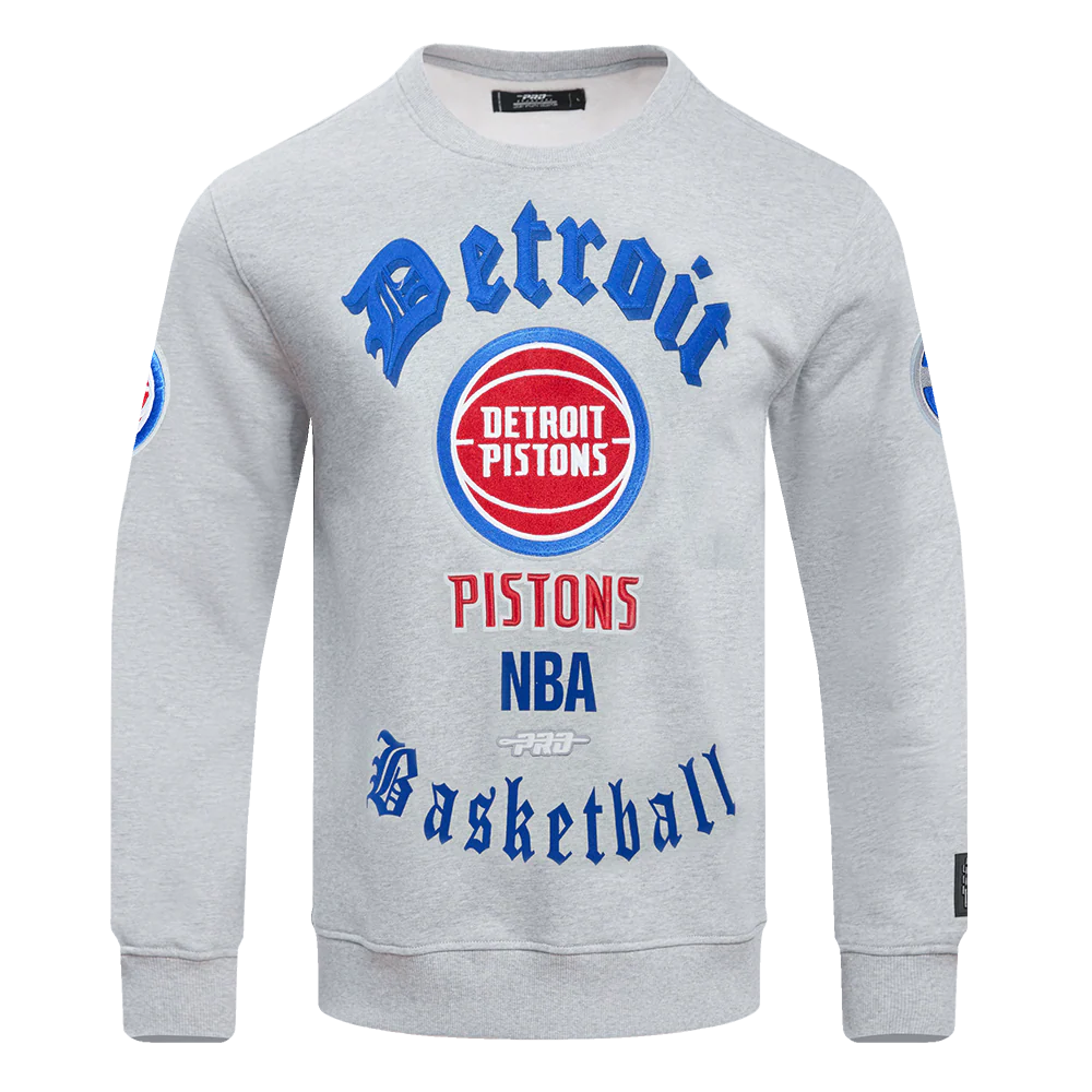 NBA DETROIT PISTONS OLD ENGLISH MEN'S CREWNECK (HEATHER GREY)