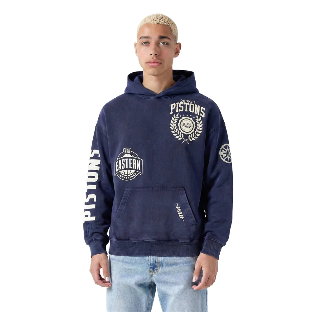 NBA DETROIT PISTONS STREET TEAM MEN'S ENZYME WASH DS FT PO HOODIE (WASHED MIDNIGHT NAVY)