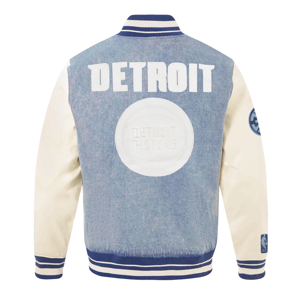 NBA DETROIT PISTONS VARSITY BLUES MEN'S DENIM VARSITY MEN'S JACKET (DENIM/LINEN) - Image 3