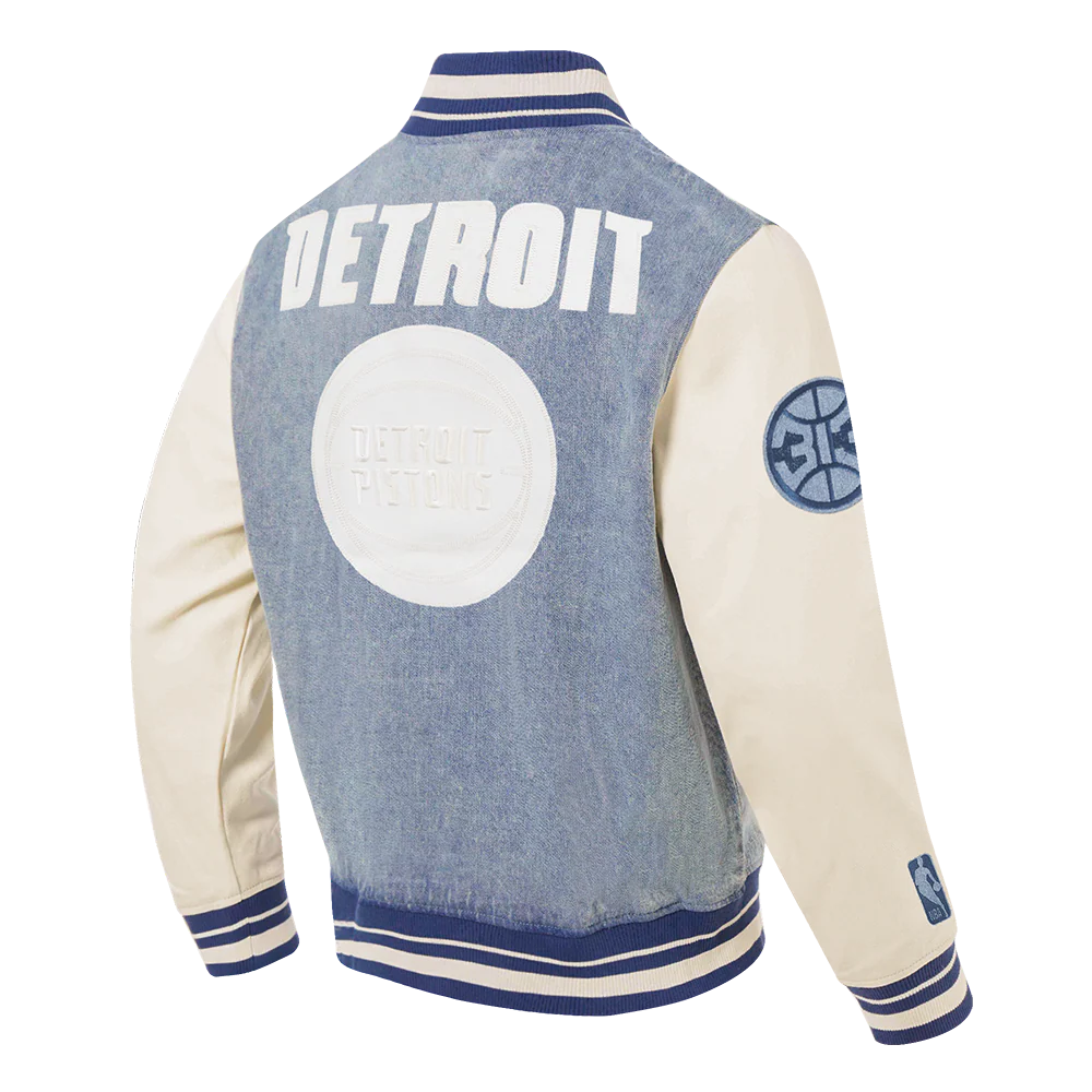 NBA DETROIT PISTONS VARSITY BLUES MEN'S DENIM VARSITY MEN'S JACKET (DENIM/LINEN) - Image 4