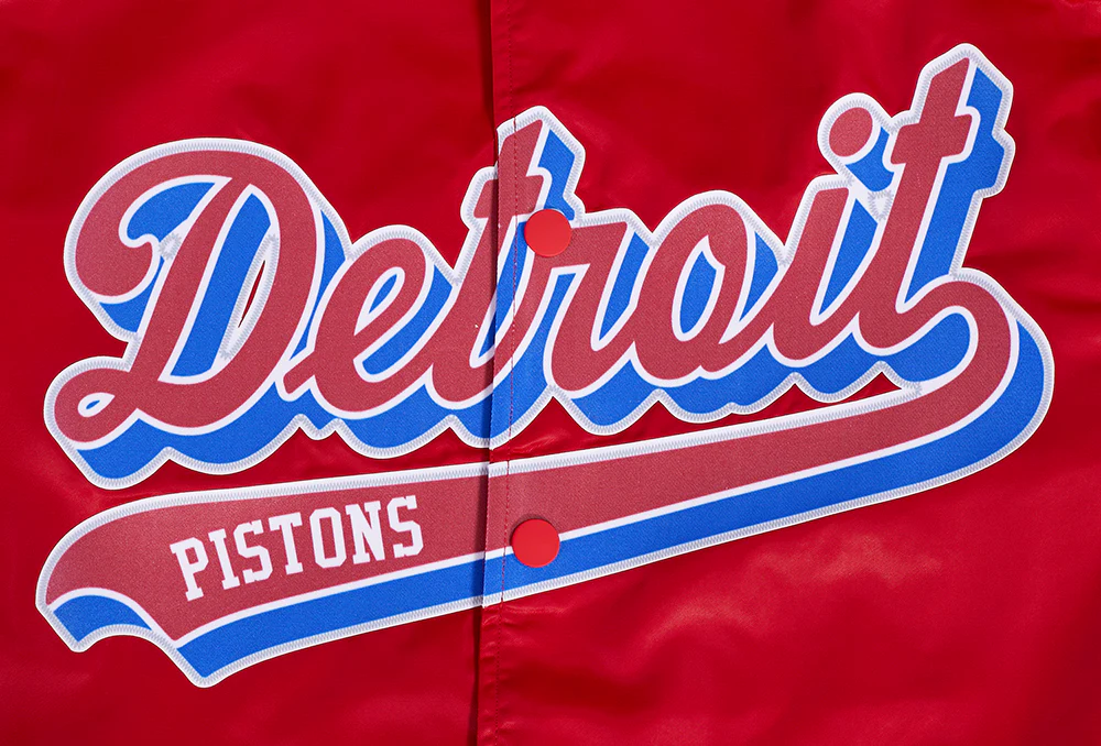 NBA DETROIT PISTONS SCRIPT TAIL MEN'S SATIN JACKET (RED) - Image 5
