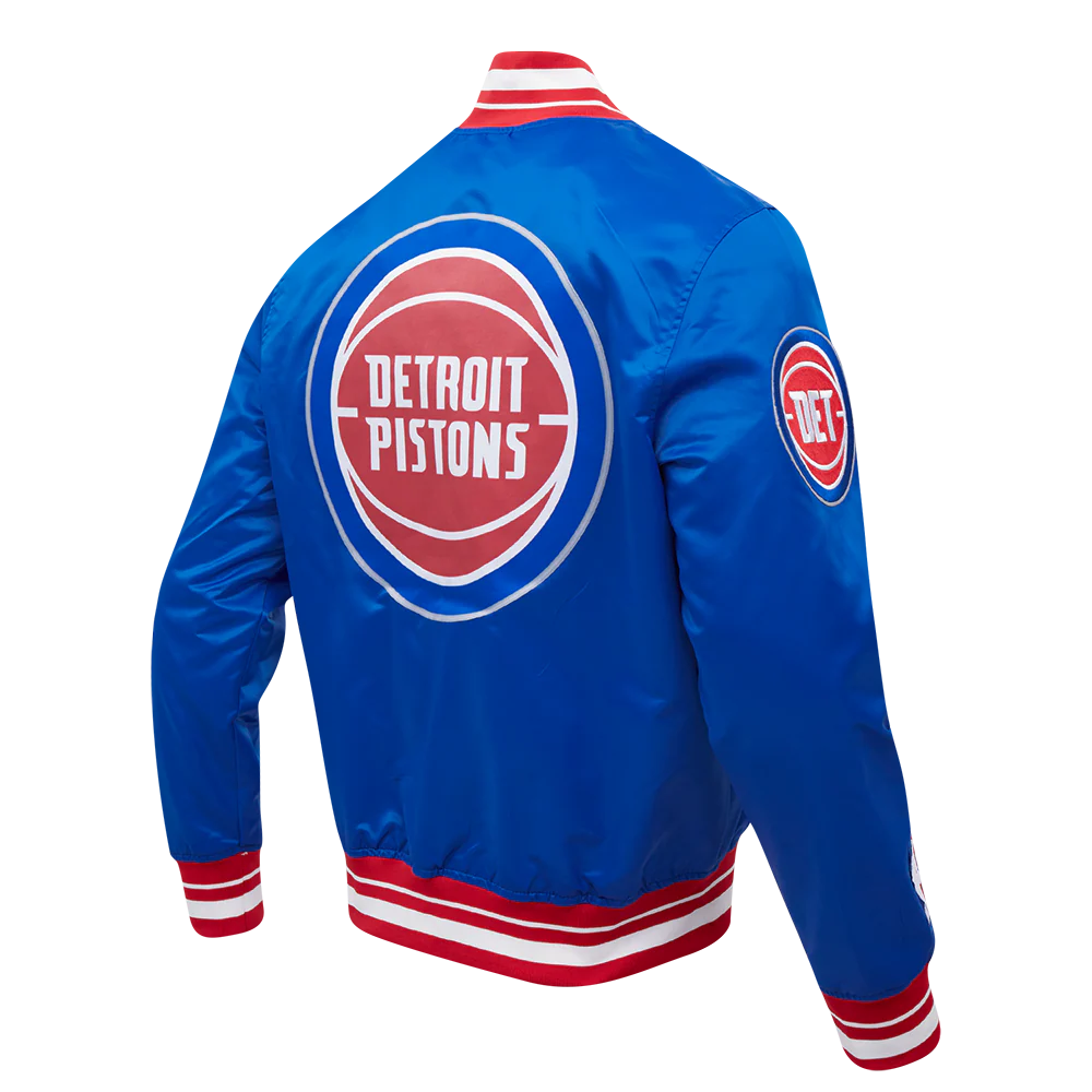 NBA DETROIT PISTONS SCRIPT TAIL MEN'S SATIN JACKET (ROYAL BLUE/RED) - Image 4