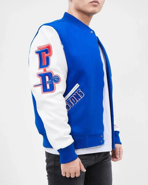 NBA DETROIT PISTONS CLASSIC WOOL MEN'S VARSITY JACKET (ROYAL/WHITE) - Image 12