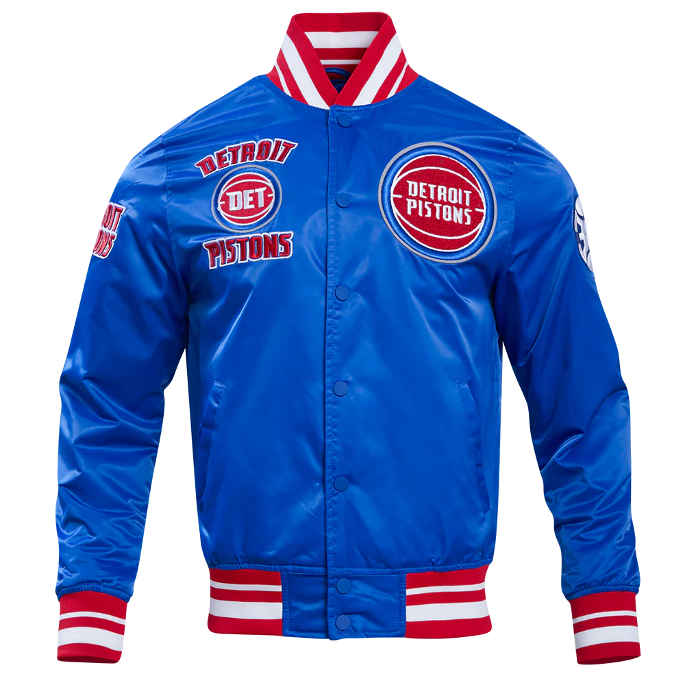 NBA DETROIT PISTONS RETRO CLASSIC MEN'S RIB SATIN JACKET (ROYAL BLUE/RED)