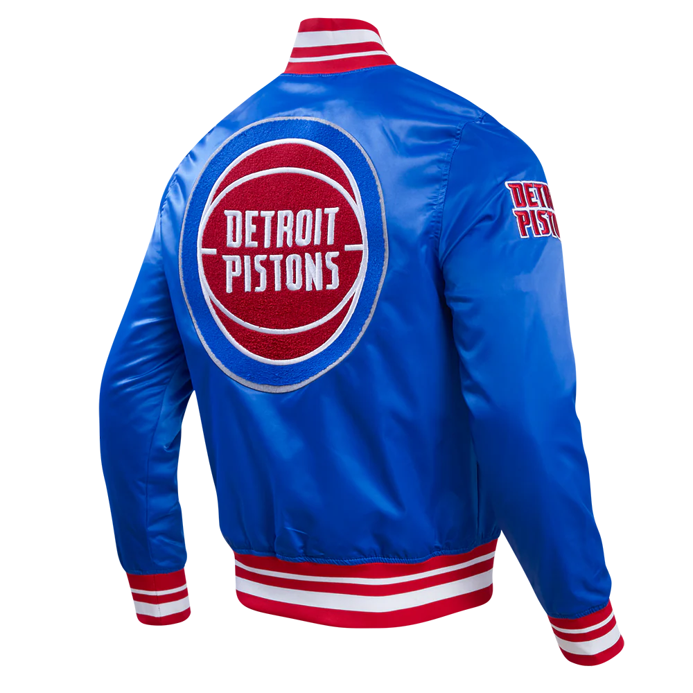 NBA DETROIT PISTONS RETRO CLASSIC MEN'S RIB SATIN JACKET (ROYAL BLUE/RED) - Image 4