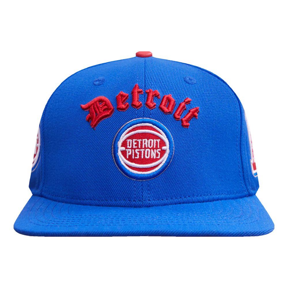 NBA DETROIT PISTONS OLD ENGLISH UNISEX 6 PANEL SNAPBACK HAT (ROYAL BLUE)