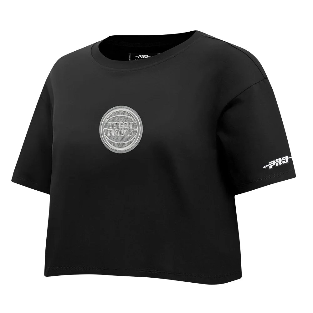 NBA DETROIT PISTONS REVERSE FRENCH TERRY WOMEN'S SINGLE JERSEY BOXY TEE (BLACK) - Image 2
