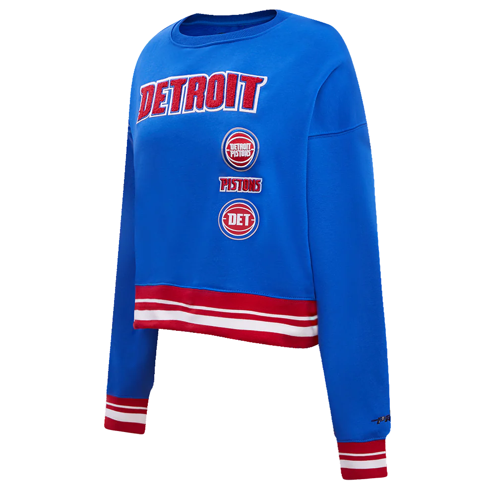 NBA DETROIT PISTONS RETRO CLASSIC WOMEN'S RIB CREWNECK (ROYAL BLUE/RED) - Image 2