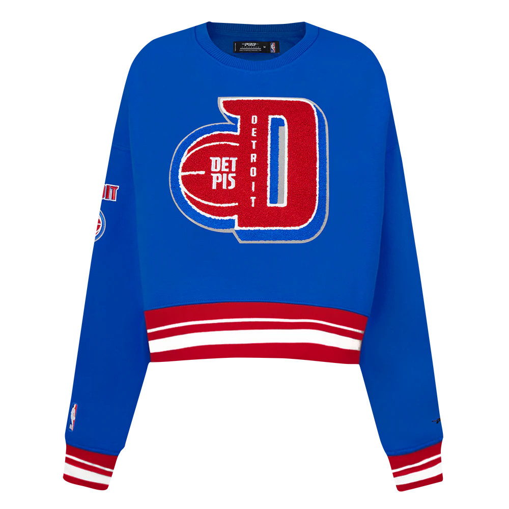 NBA DETROIT PISTONS MASHUP WOMEN'S RIB CREWNECK (ROYAL BLUE/RED)