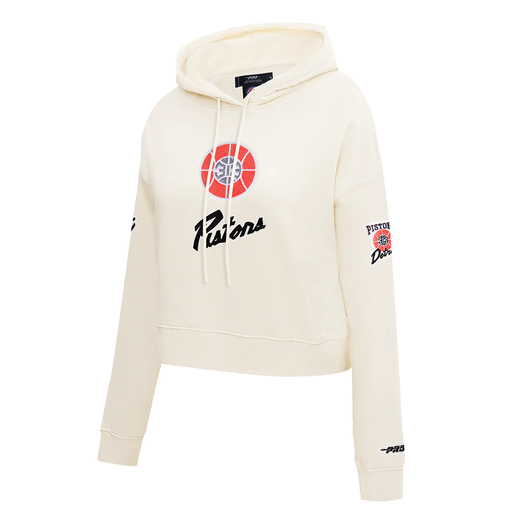 NBA DETROIT PISTONS CITY EDITION 24-25 WOMEN'S FLEECE CROPPED PULLOVER HOODIE (EGGSHELL) - Image 2