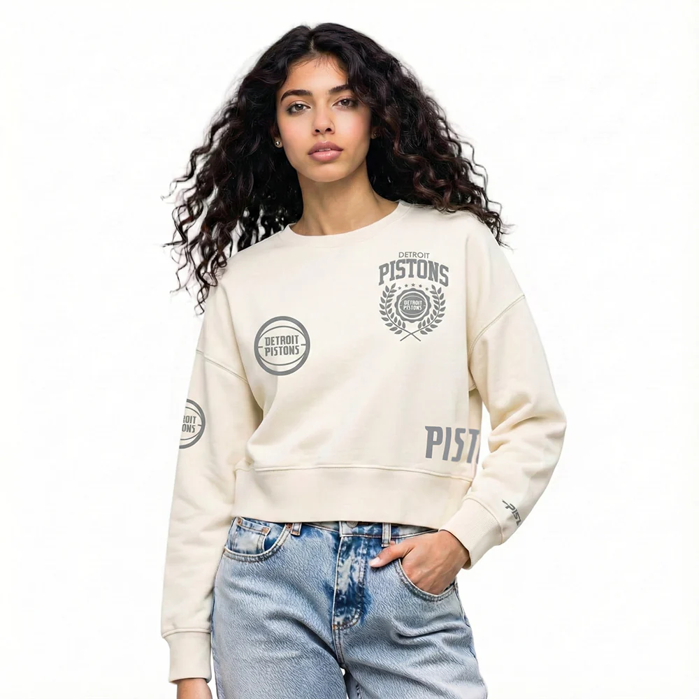 NBA DETROIT PISTONS STREET TEAM WOMEN'S FLC CREWNECK (EGGSHELL)