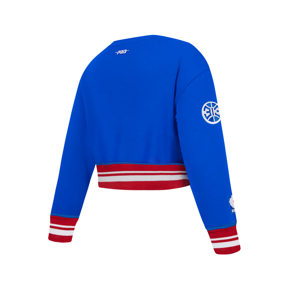 NBA DETROIT PISTONS RETRO CLASSIC LITTLE GIRLS RIB FLEECE CREWNECK (ROYAL BLUE/RED) - Image 4