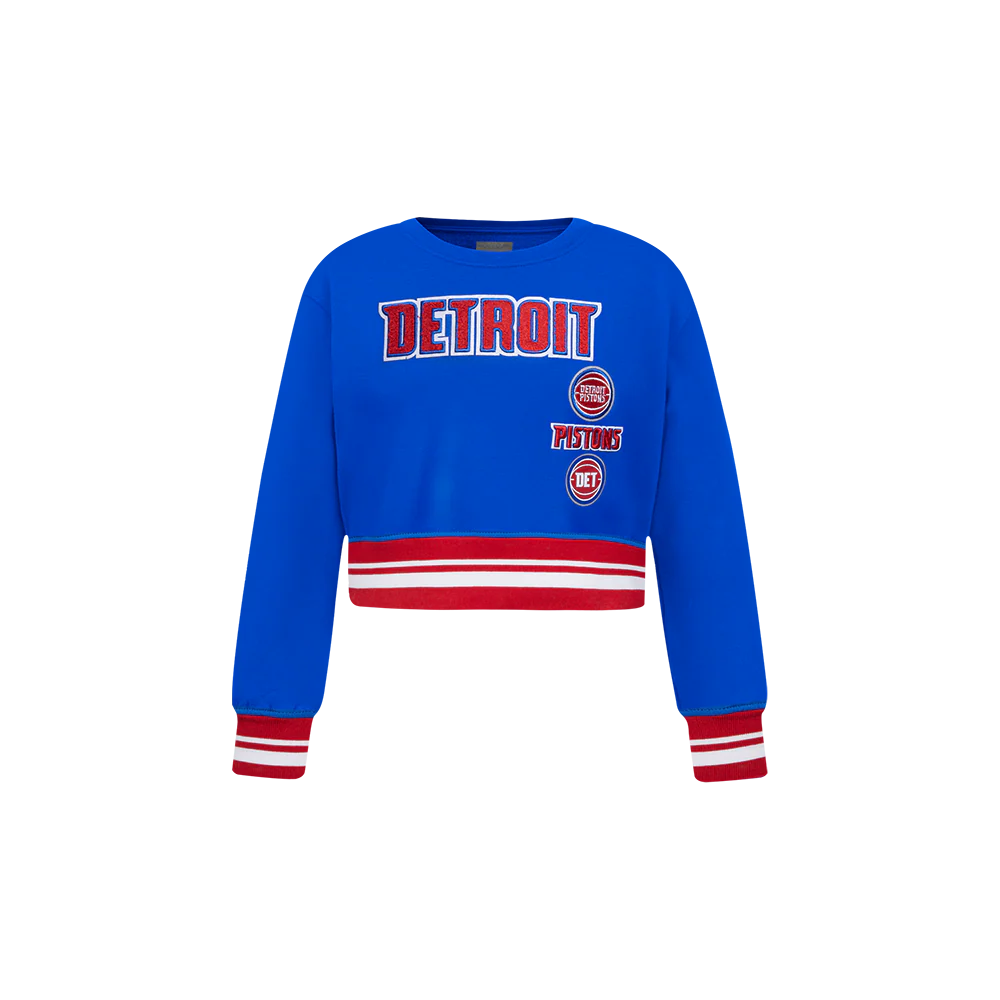NBA DETROIT PISTONS RETRO CLASSIC TODDLER GIRLS RIB FLEECE CREWNECK (ROYAL BLUE/RED)