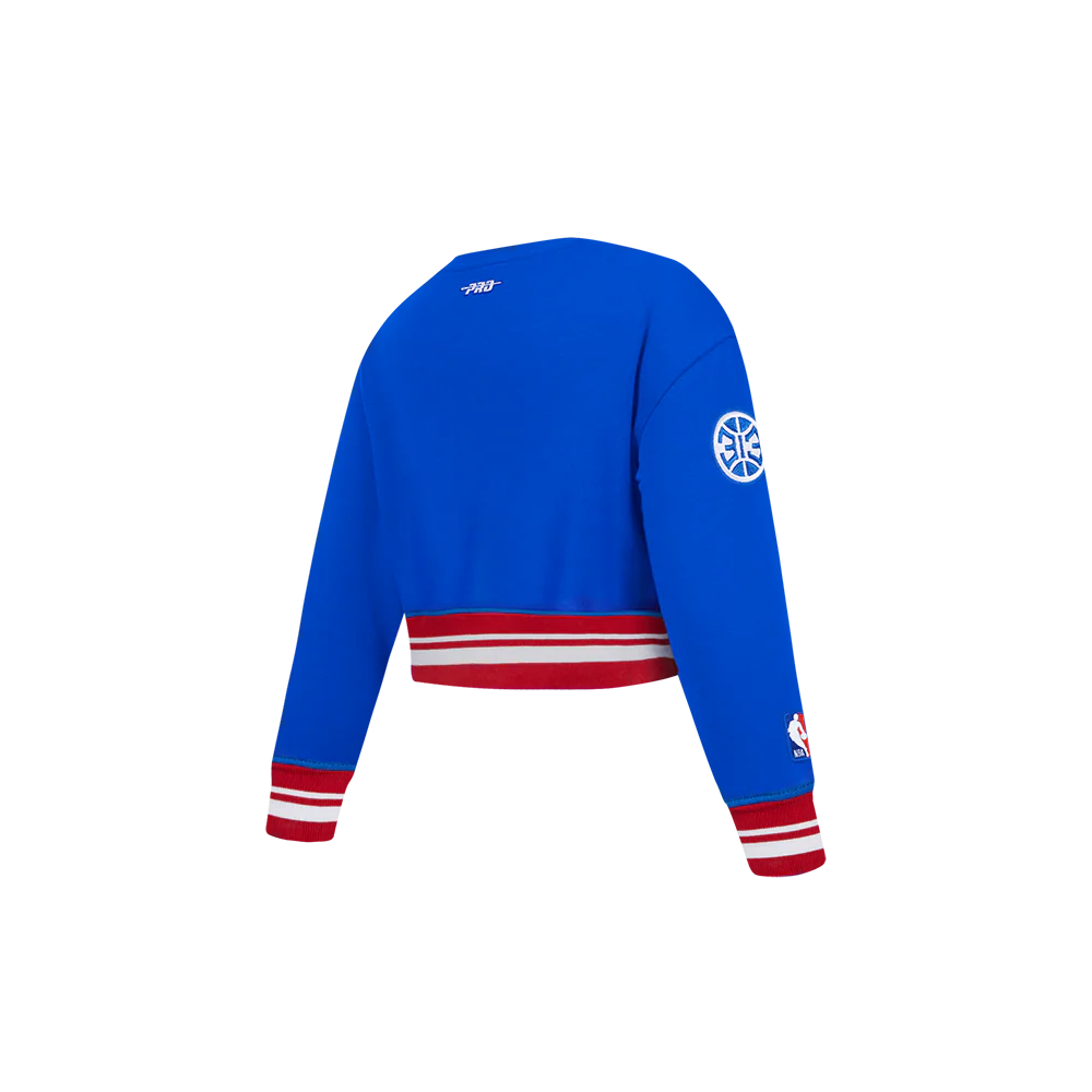 NBA DETROIT PISTONS RETRO CLASSIC TODDLER GIRLS RIB FLEECE CREWNECK (ROYAL BLUE/RED) - Image 4