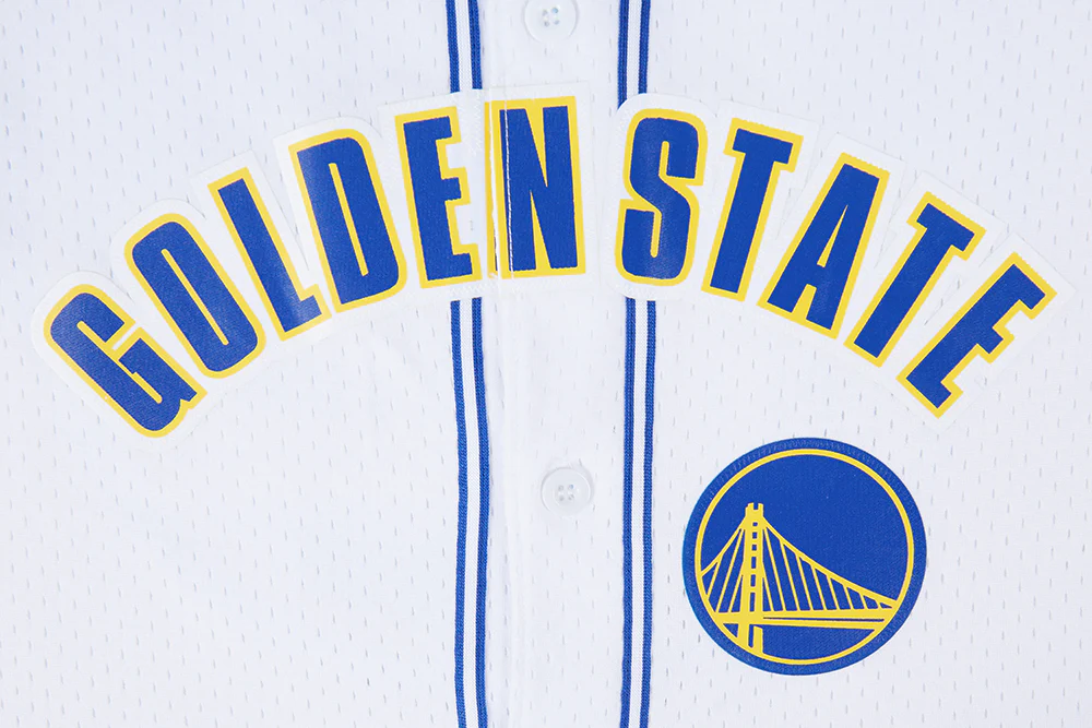 NBA GOLDEN STATE WARRIORS CLASSIC MEN'S MESH BUTTON DOWN JERSEY (WHITE/ROYAL BLUE) - Image 5
