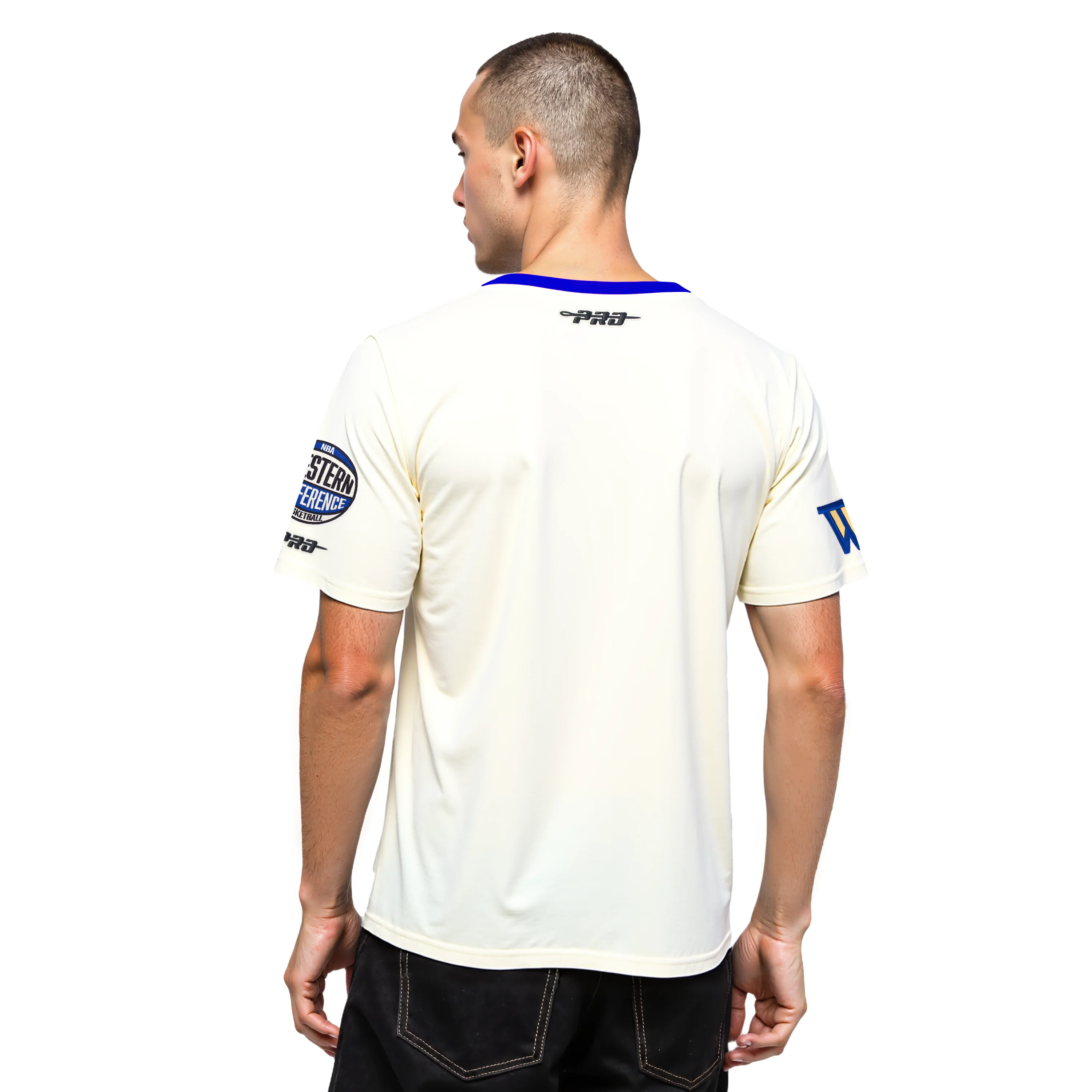 NBA GOLDEN STATE WARRIORS MODERN ORIGINALS MEN'S RINGER TEE (EGGSHELL/ROYAL BLUE) - Image 2