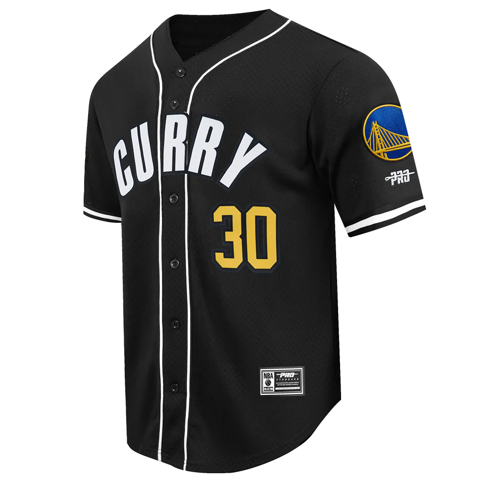 NBA GOLDEN STATE WARRIORS STEPHEN CURRY #30 CLASSIC MESH PNN MEN'S MESH BUTTON DOWN SHIRT (BLACK) - Image 5