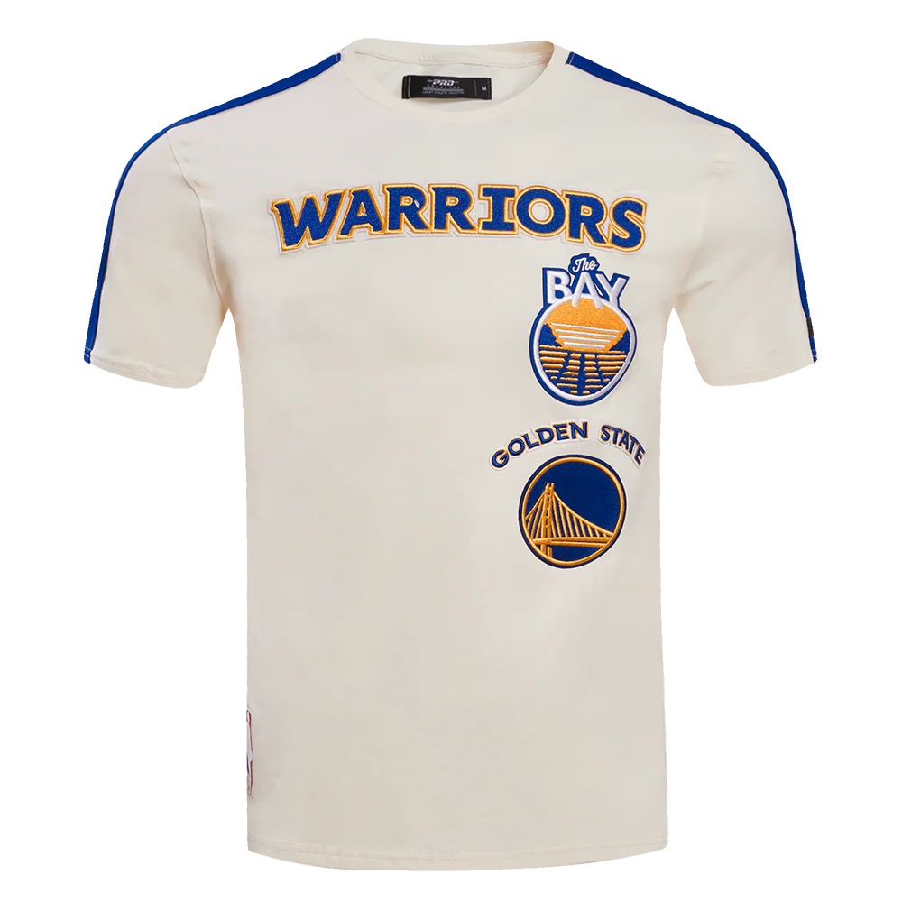 NBA GOLDEN STATE WARRIORS RETRO CLASSIC MEN'S STRIPED TEE (EGGSHELL/ROYAL BLUE)