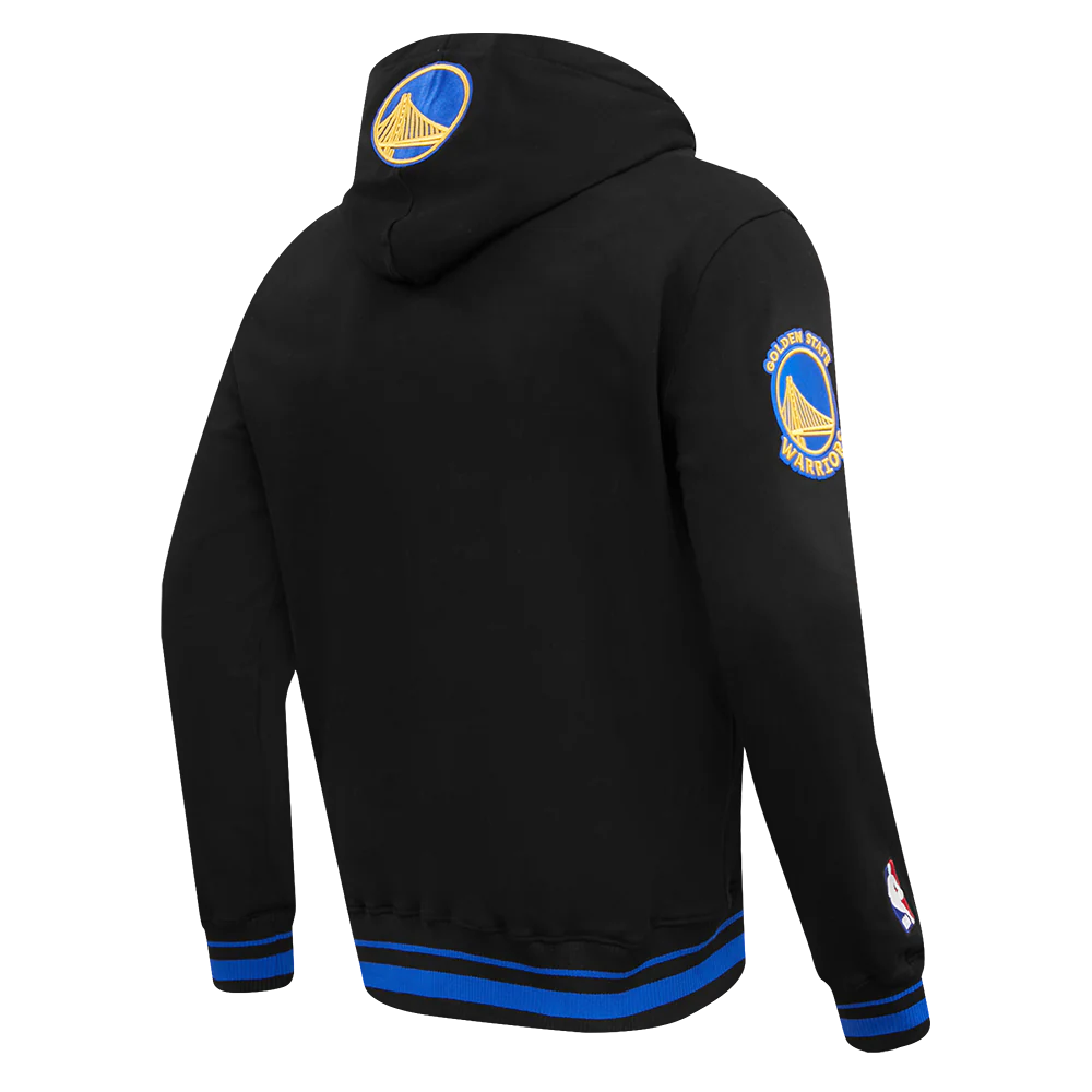 NBA GOLDEN STATE WARRIORS SCRIPT TAIL MEN'S RIB FLEECE PULLOVER HOODIE (BLACK/ROYAL BLUE/BLACK) - Image 4