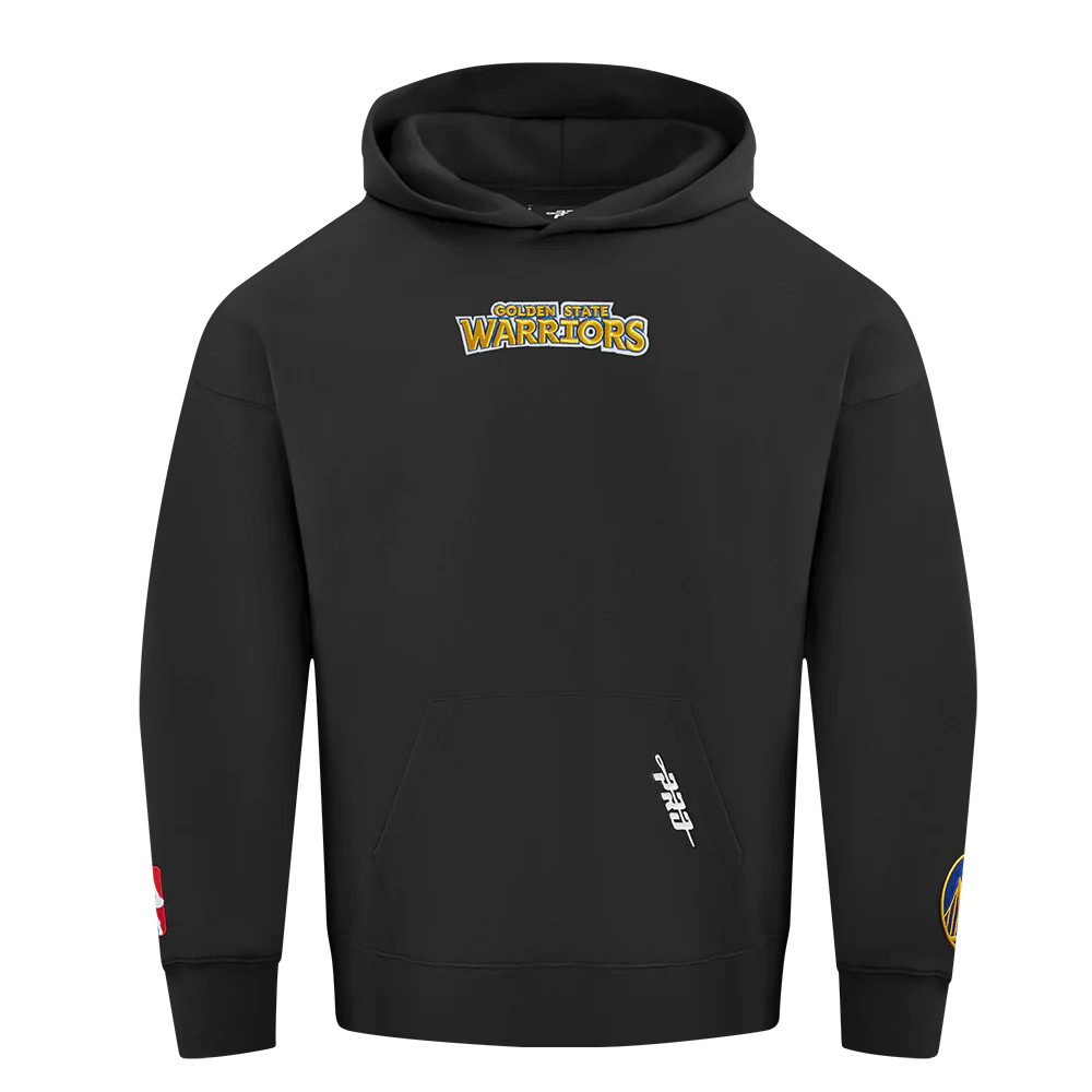 NBA GOLDEN STATE WARRIORS WINGSPAN MEN'S DROP SHOULDER FLEECE PULLOVER HOODIE (BLACK) - Image 2
