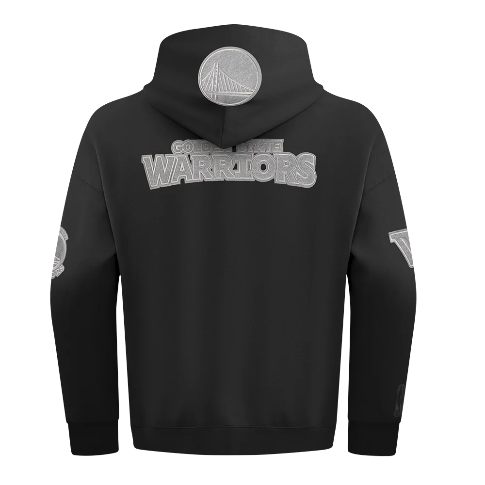 NBA GOLDEN STATE WARRIORS REVERSE FRENCH TERRY MEN'S DROP SHOULDER FLEECE PULLOVER HOODIE (BLACK) - Image 3