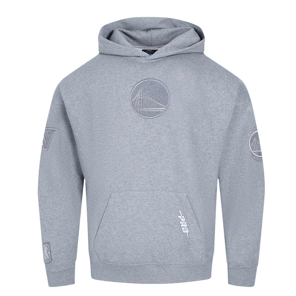 NBA GOLDEN STATE WARRIORS REVERSE FRENCH TERRY MEN'S DROP SHOULDER FLEECE PULLOVER HOODIE (DARK HEATHER GRAY)