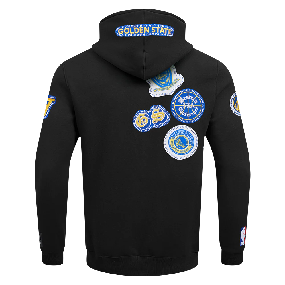 NBA GOLDEN STATE WARRIORS DIY PICK STITCH MEN'S DOUBLE KNIT PULLOVER HOODIE (BLACK) - Image 3