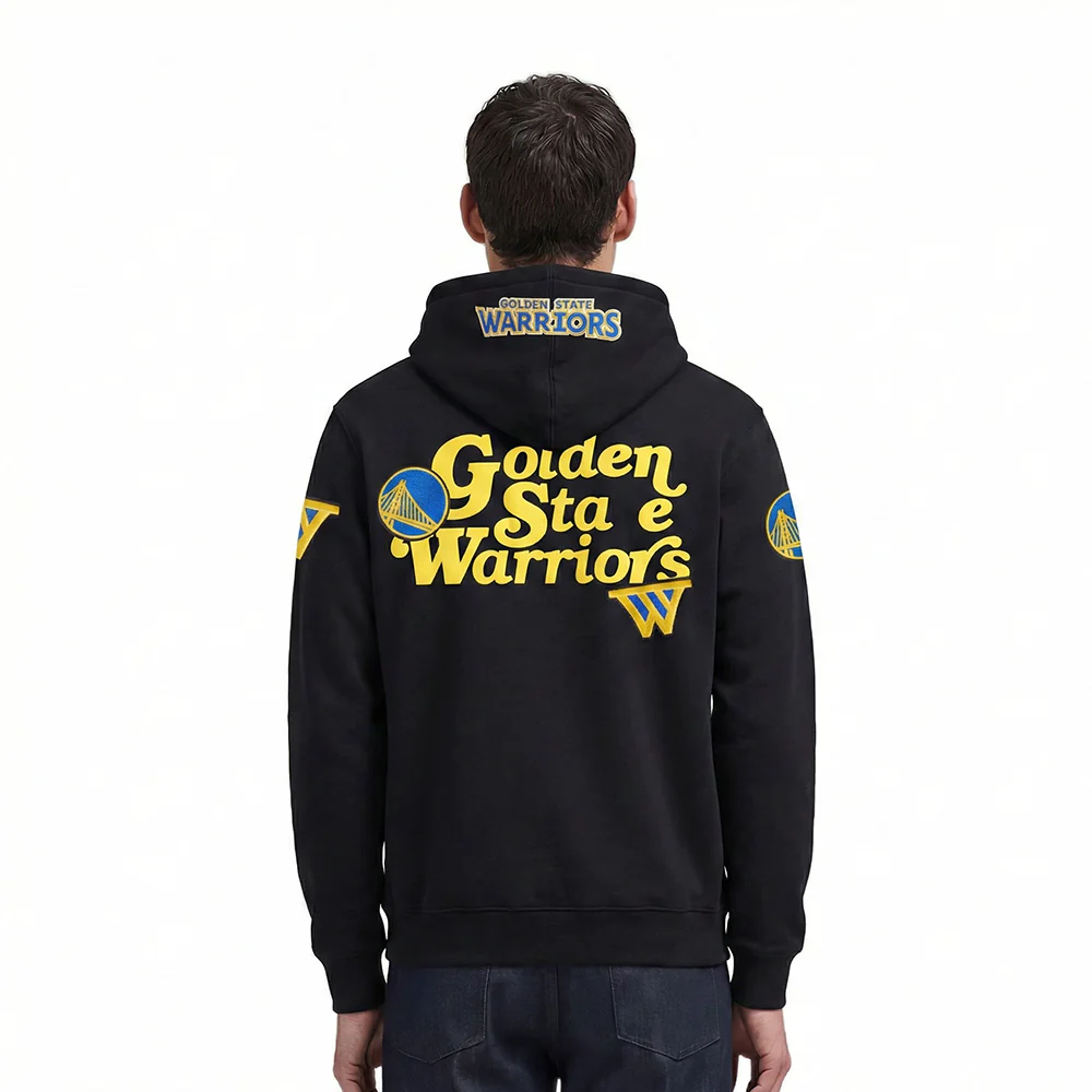 NBA GOLDEN STATE WARRIORS SOUVENIR MEN'S FLEECE PULLOVER HOODIE (BLACK) - Image 2