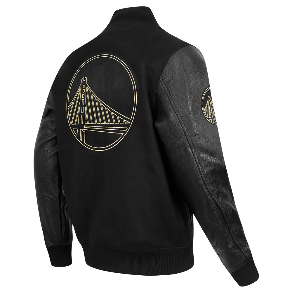 NBA GOLDEN STATE WARRIORS BLACK & GOLD WOOL VARSITY JACKET (JET BLACK) - Image 4