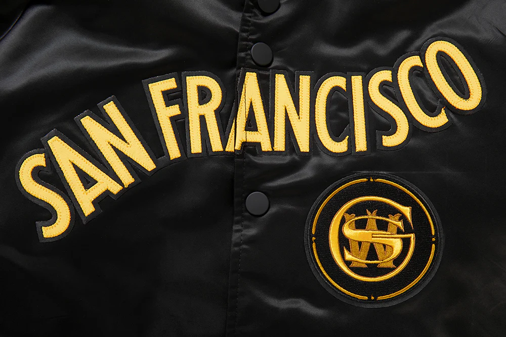 NBA GOLDEN STATE WARRIORS MEN'S CHEST BAY AREA RIB SATIN JACKET (BLACK/YELLOW) - Image 6