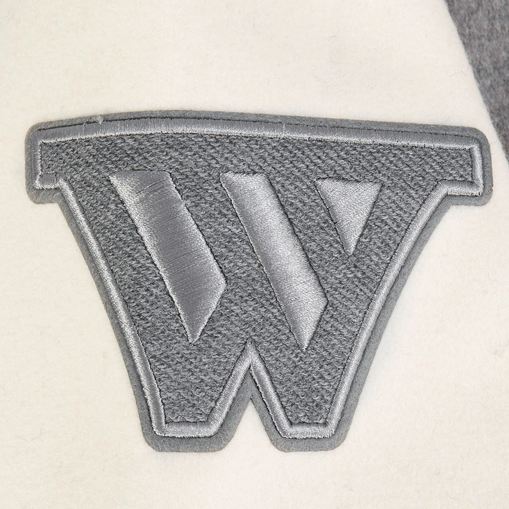 NBA GOLDEN STATE WARRIORS REVERSE FRENCH TERRY MEN'S COLOR BLOCK WOOL VARSITY JACKET (BLACK/GRAY/EGGSHELL) - Image 8