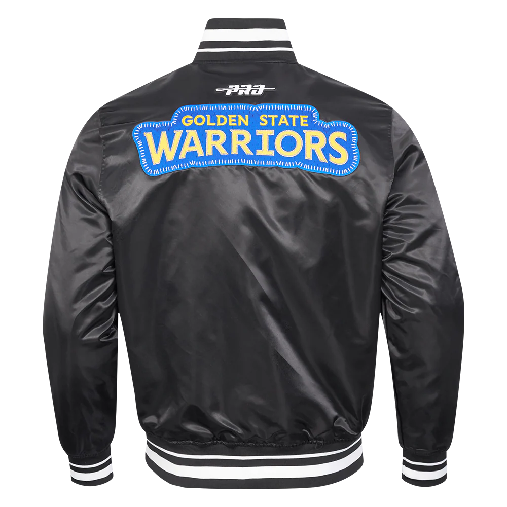 NBA GOLDEN STATE WARRIORS DIY PICK STITCH MEN'S RIB SATIN JACKET (BLACK) - Image 3