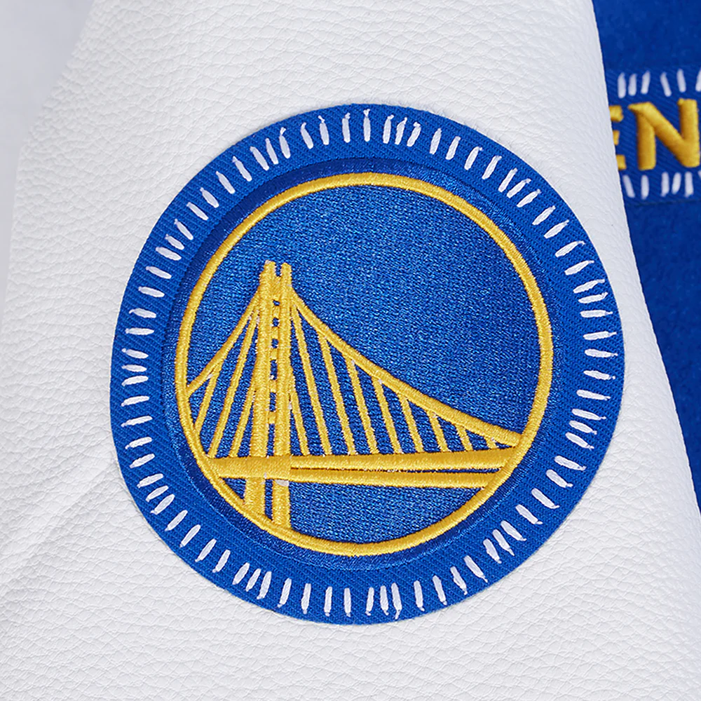 NBA GOLDEN STATE WARRIORS DIY PICK STITCH MEN'S RIB WOOL VARSITY JACKET (ROYAL BLUE/WHITE) - Image 8