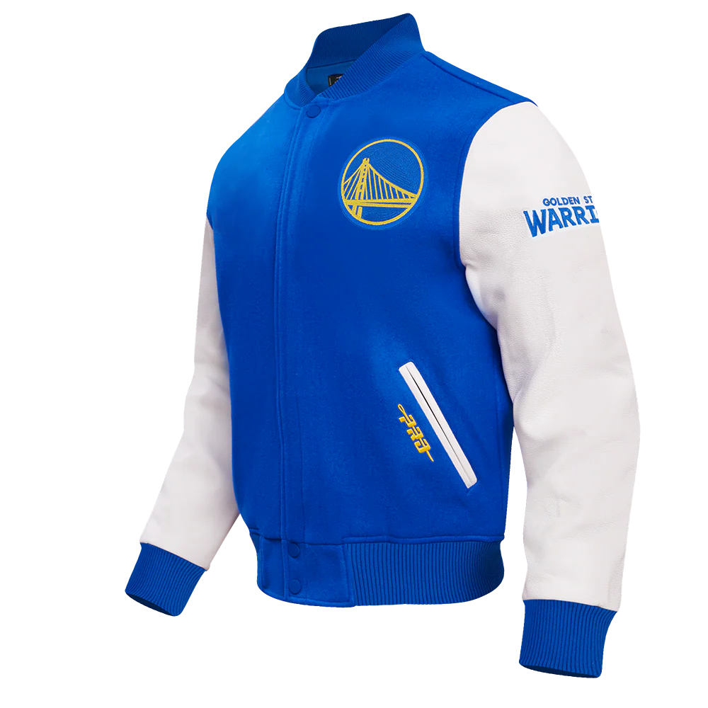 NBA GOLDEN STATE WARRIORS CITY ARCH MEN'S WOOL VARSITY JACKET (ROYAL BLUE/WHITE) - Image 3