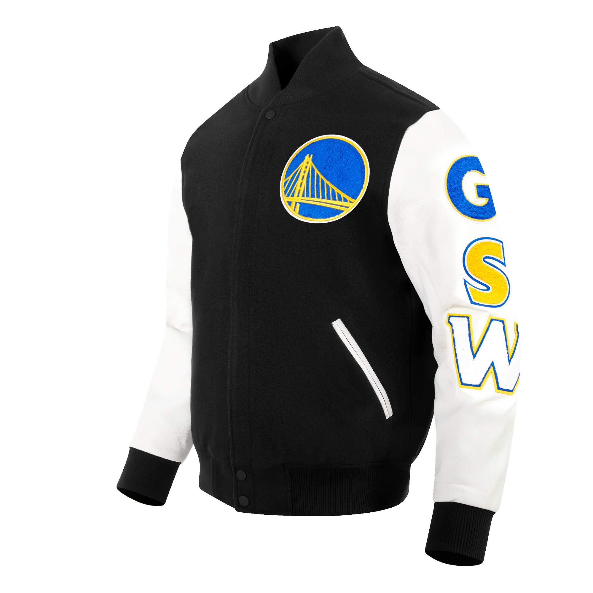 NBA GOLDEN STATE WARRIORS CLASSIC WOOL MEN'S VARSITY JACKET (BLACK/WHITE) - Image 2