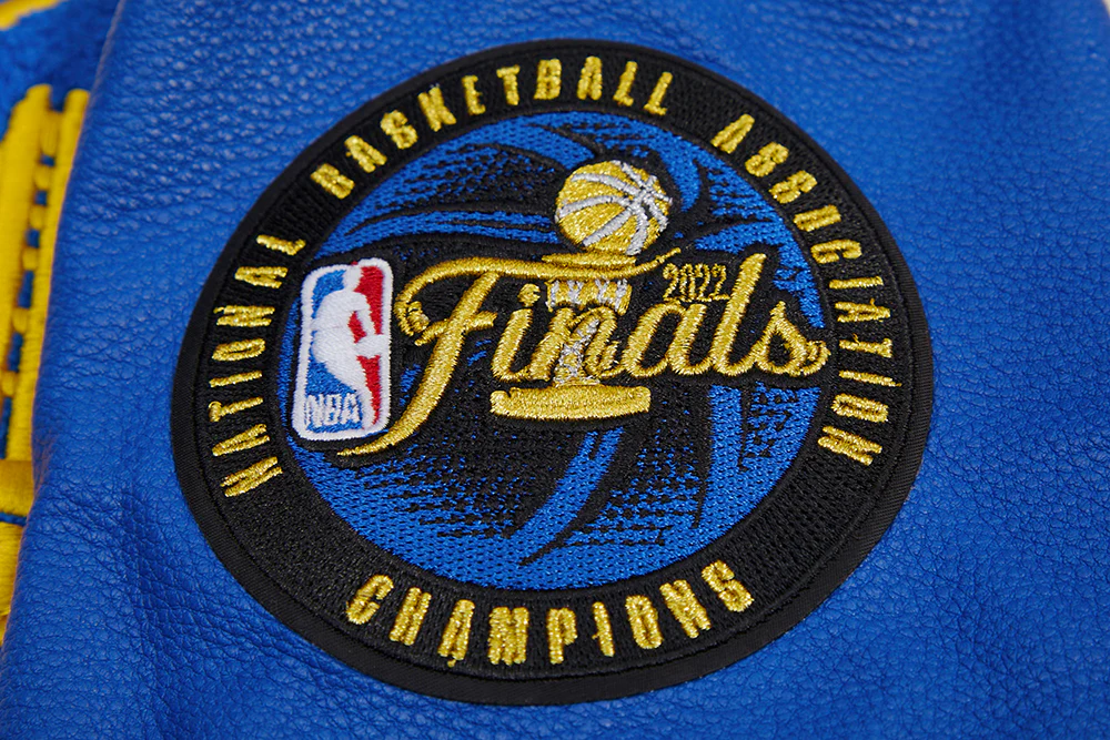 NBA GOLDEN STATE WARRIORS RETRO CLASSIC MEN'S RIB WOOL VARSITY JACKET (EGGSHELL/ROYAL BLUE) - Image 9