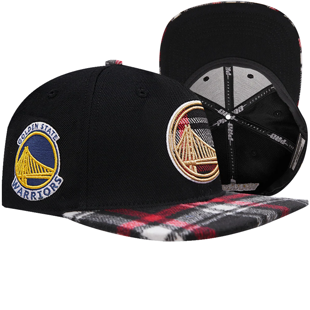 NBA GOLDEN STATE WARRIORS PRO PREP PLAID BRIM WOOL SNAPBACK HAT (BLACK) - Image 8