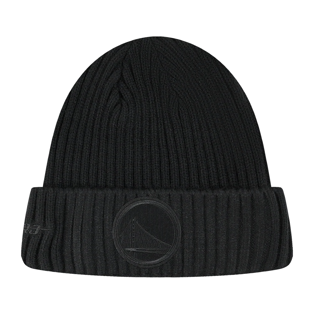 NBA GOLDEN STATE WARRIORS BLACKOUT UNLINED PRO BEANIE CUFFED (BLACK) - Image 4