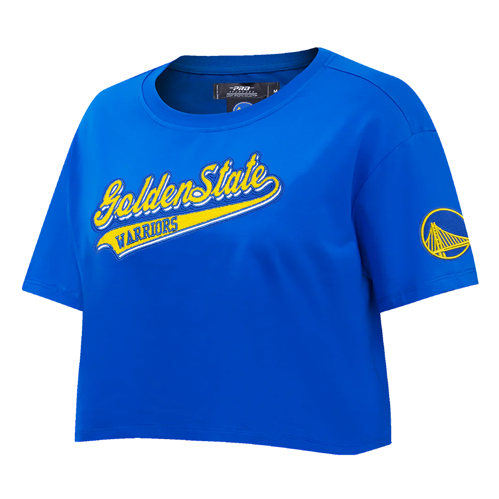 NBA GOLDEN STATE WARRIORS SCRIPT TAIL WOMEN'S SINGLE JERSEY BOXY TEE (ROYAL BLUE) - Image 2