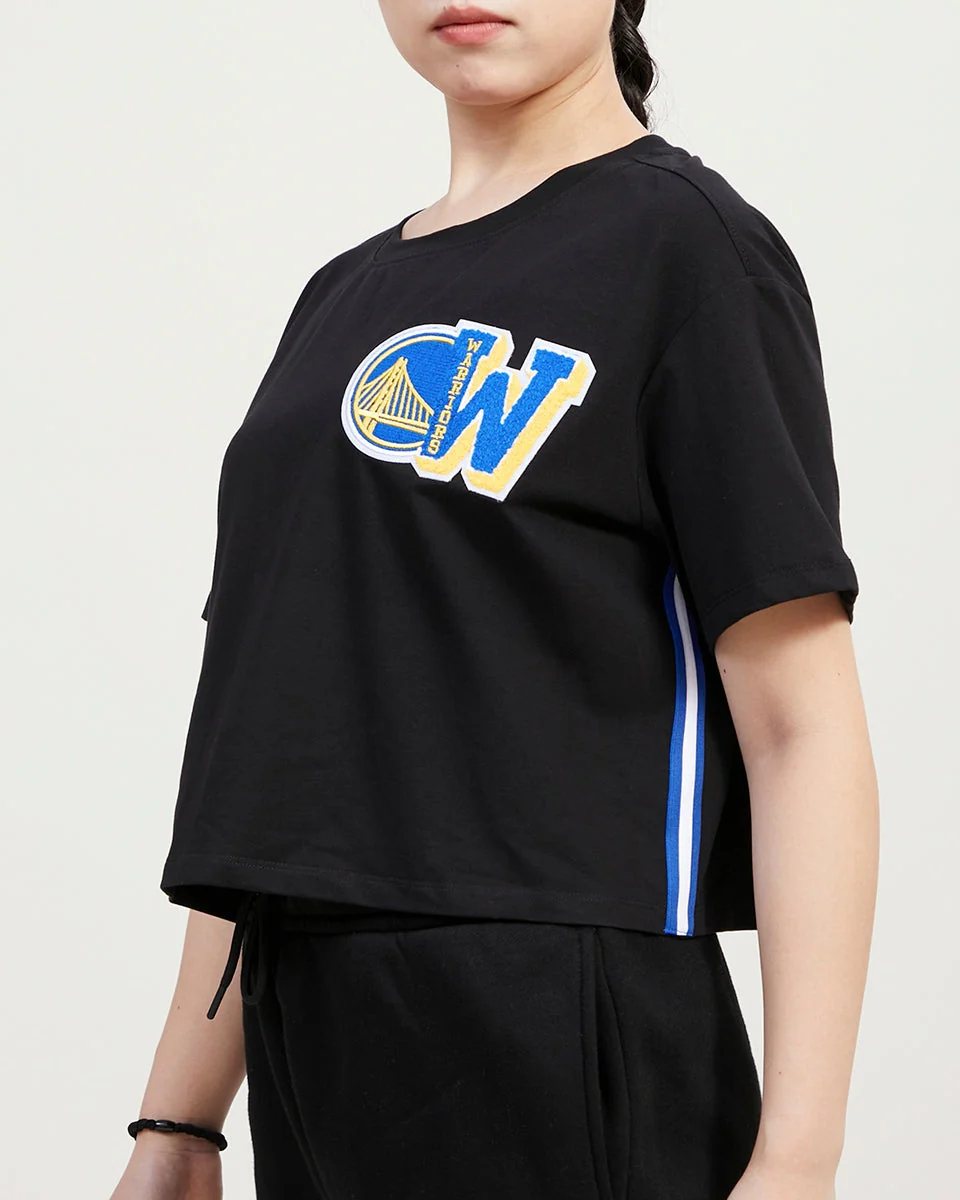 NBA GOLDEN STATE WARRIORS MASHUP WOMEN'S BOXY TEE (BLACK) - Image 4