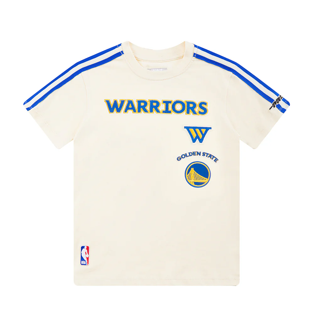 NBA GOLDEN STATE WARRIORS RETRO CLASSIC BIG BOYS SHORT SLEEVE TAPING TEE (EGGSHELL/ROYAL BLUE)