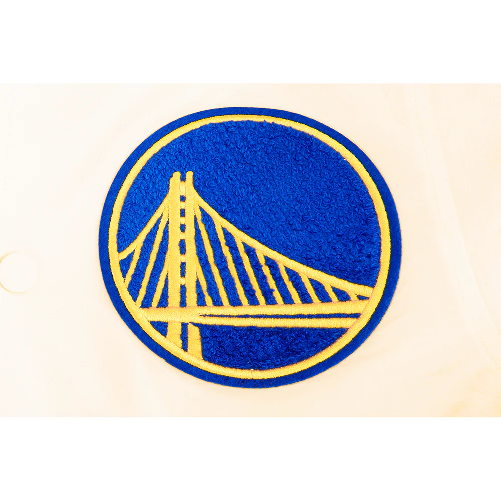 NBA GOLDEN STATE WARRIORS RETRO CLASSIC BIG BOY'S RIB SATIN JACKET (EGGSHELL/ROYAL BLUE) - Image 9